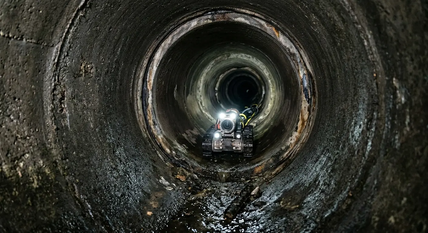 Robotic sewer camera inspecting pipe interior for Sewer Line Cleaning in West Deptford